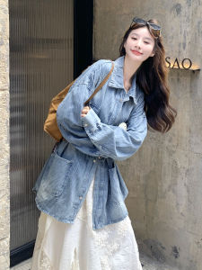 Retro Style Loose Fit Denim Jacket Womens Blue Harbour Style Fashionable Vintage Worn-In Look Autumn New Arrival Coat
