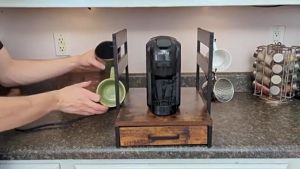 Coffee Machine Organizer with Mug Rack Coffee Pod Drawer Kitchen Organizer Coffee Syrup Storage Rack with Cup Holder for Home Office Countertop Spice Shelf Coffee Rack