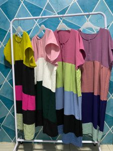 DRESS PELANGI / DRESS RAINBOW / CRINGKLE AIRFLOW KOMBINASI / LD 120-125 BUSUI RESLETING DEPAN