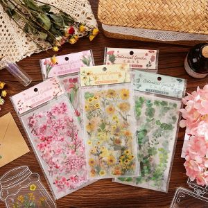 6pcs/pack Floral Stickers Transparent PET Stickers Scrapbooking Materials DIY Junk Journal Collage Floral Plants Decor Stickers