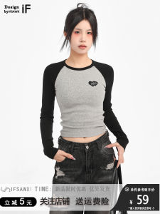 Áo Thun Dài Tay Màu Xám Cổ Điển Mỹ Dành Cho Nữ Áo Lót Ngắn Áo Chui Đầu Dáng Ôm Chất Liệu Cotton Mùa Xuân