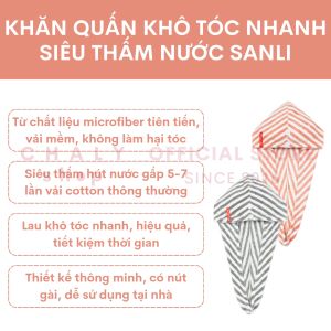 Khăn quấn làm khô tóc nhanh siêu thấm Sanli
