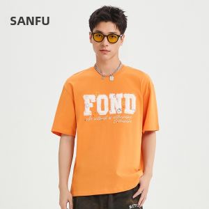 SANFU | Fuzzy Letter Embroidered Street Style Short T-Shirt