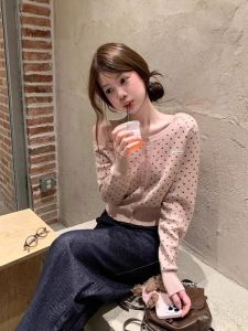 Áo Len Cardigan Dài Tay Kẻ Caro Màu Hồng Phong Cách Hàn Quốc Dành Cho Nữ Mùa Xuân Thu Thiết Kế Nhỏ Gọn Ngọt Ngào Giảm Tuổi Tác Thon Gọn