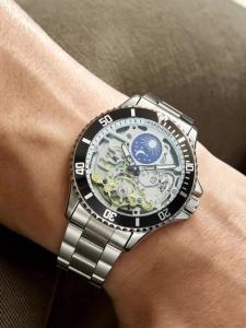 Forsining | Forsining Luxury Mechanical Watch for Men Moon Phase Rotating Bezel Tourbillon Skeleton Automatic Watches Stainless Steel Strap