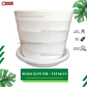 POT BUNGA TANAMAN PLASTIK LOVENIA MADO 32 PUTIH + TATAKAN PUTIH