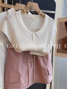 HUOLISI | White Knitted Ice Silk Short Sleeve Polo Shirt Summer Style Unique Flared Sleeve Short Top