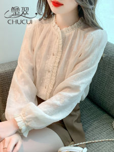 เสื้อเชิ้ตผ้าชีฟองแขนยาวสไตล์ฝรั่งเศสสำหรับผู้หญิง ฤดูใบไม้ร่วง 2025 ใหม่ ลำลอง สง่างาม เสื้อตัวเล็กสุดเก๋ คอลเลกชั่นฤดูใบไม้ร่วง