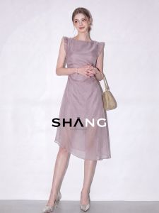 SHANGSHA | Unique Stylish Elegant Purple Cap-Sleeved Dress