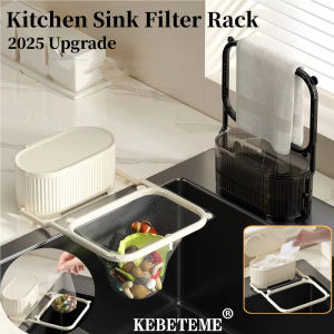 KEBETEME Kitchen Sink Filter Rack with Storage Box Foldable Sink Strainer Mesh Bag Stand Shelf Vegetable Fruit Storage Sink Filter Kitchen Clean Tools