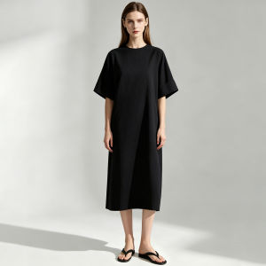 AMII | Chinese Style Round Neck Bow Fastening Jacquard Dress with Slit