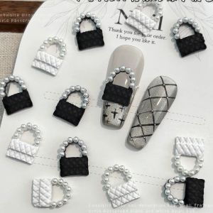 12PCS 3D Alloy Nail Art Charms Rhinestones Pearl Handbag Jewelry Parts Hollow Out Pearl Heart-Shaped Mixed Nail Decoration