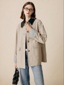 FAMANXUAN | Contrast Stitched Leather Barn Coat Style Autumn New Workwear Outerwear