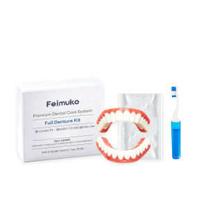 Premium Full Denture Kit With Clean Brush Portable Adjustable Fake Teeth Fix Gap Oral Care Upper Lower False Teeth Veneers Set