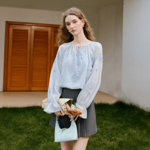 XIANGYING | Elegant Design Blue V-Neck Shirt