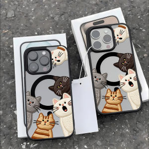 Luxury Magnetic Phone Case For iPhone 16 17 Pro Max 13 11 15 14 12 17promax 16promax Shockproof Acrylic Matte Cat Painted Cover