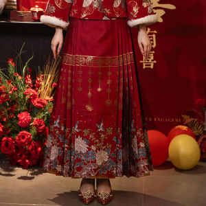 ชุดแต่งงานสไตล์จีนแดง ชุดแต่งงานผู้หญิง กระโปรงทรงเอ ชุดกินข้าว ชุดเจ้าสาว ชุดฮันฟู ชุดฮันฟูสไตล์จีน