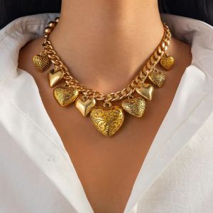 Ingemark Vintage Printed Love Heart Tassel Pendant Choker Necklace for Women Punk Asymmetrical Chunky Chain Aesthetics Jewelry