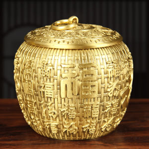 High-End Brass Tea Leaf Storage Canister Chinese Style Ideal for Living Room Office Decorative Sealed Moisture-Proof Container