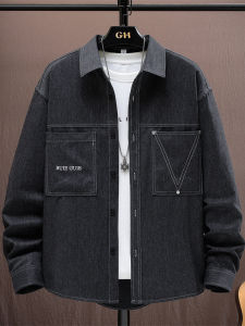 Áo Sơ Mi Denim Cotton Nguyên Chất Cho Nam Mùa Xuân Thu Thường Ngày Cổ Bẻ Trẻ Trung Áo Khoác Ngoài Thường Ngày Có Túi