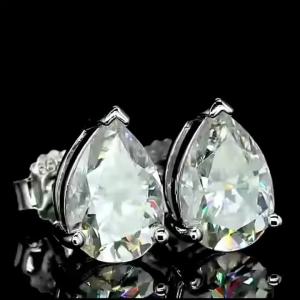 Pair of 925 Silver 1-Carat Pear-Shaped Moissanite Stud Earrings with Three-Prong Settings Suitable for Daily Wear.