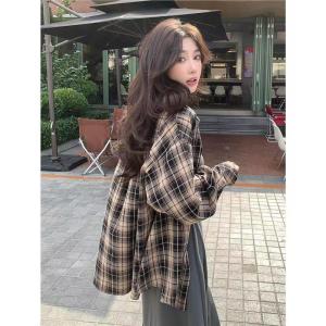 Áo Sơ Mi Nữ Dáng Rộng Cổ Bẻ Dài Tay Màu Đen Kẻ Caro Thời Trang Thu Xuân Thường Ngày Áo Khoác Ngoài Cho Cặp Đôi