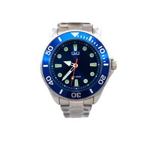 Q&Q C72A-002PY Silver & Blue Mens Diver-Style Sport Watch