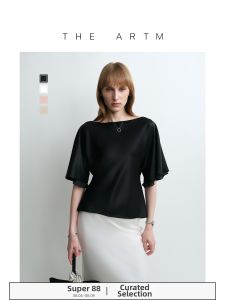 Acetic Tulle Mesh Black Blouse With Bias Cut Drape And Ribbon Tying