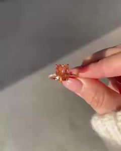 แหวนเงินแท้ 925 CZ 8A สี Morganite Orange Cut Ice เจียรละเอียด