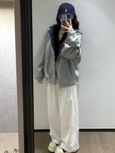White Loose Wide Leg Pants Women Spring Autumn Small Size Casual Loose Straight Cut Lazy Feel Long Trousers Korean Style