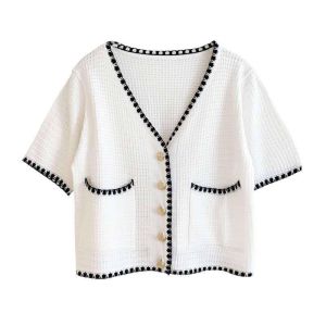 Áo Len Croptop Siêu Xinh Kẻ Viền Chất Monterghi Lỗ Đẹp