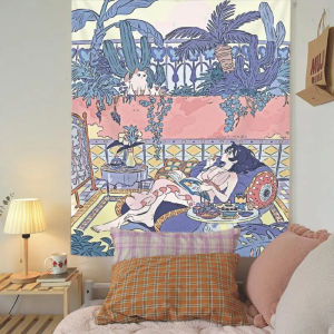 VIKAMA Retro Cô Gái Lười Biếng Minh Họa Tấm Thảm Polyester Mềm Mại Treo Tường Cho Phòng Ngủ Phòng Khách Trang Trí Nhà Có Thể Giặt Bằng Máy