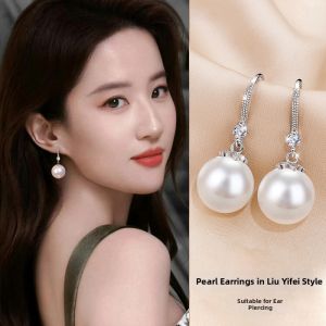 Elegant Long Pearl and Zircon Silver 925 Earrings