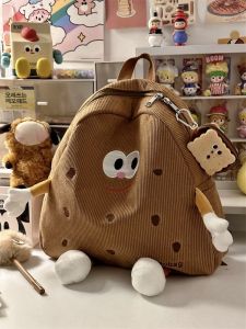 น่ารัก ลายคุกกี้ ผ้าลูกฟูก กระเป๋าสะพายผ้ากํามะหยี่สําหรับเด็กผู้หญิง การ์ตูน กระเป๋าเป้สะพายหลังพร้อม มีฟองน้ำ สายรัดกระเป๋านักเรียน นุ่ม โพลีเอสเตอร์ วัสดุ