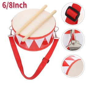 Drum Wood Kids Early Educational Musical Instrument For Children Baby Toys Beat Instrument Hand Drum Snare Set 11Inch Kids Marching Percussion Toddler Wooden Child Strap
