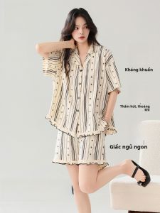 MiiOW | Áo ngủ cotton nguyên chất mùa hè cho nữ Áo chui đầu tay ngắn Quần short Áo khoác cardigan hở Áo mặc nhà rộng rãi cỡ lớn