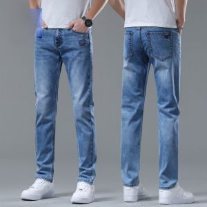 ROMON | Romon Mens Summer Thin Straight Leg Casual Elastic Jeans Trendy Business Long Trousers Cotton Polyester Spandex Blend Wear Resistant