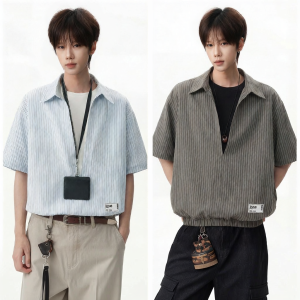 izzue | Mens Fake Two-piece V-neck Short-sleeve Casual Summer Shirt