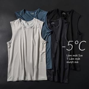 Nam Phong Cách Thể Thao Mùa Hè Lưới Ice Lụa Thể Dục Khô Nhanh Áo Cộc Tay Không Tay Rộng Rãi Áo Ba Lỗ Bóng Rổ  Áo Hai Dây Áo Thun Cổ Tròn Mồ Hôi  Áo Hai Dây