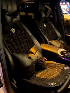 [Giá Sale] Bộ Tựa Đầu Tựa Lưng  Phong Cách Hoa Trà  Chanel Phối Da Cao Cấp [Giá Rẻ] Trang Trí  Ô Tô