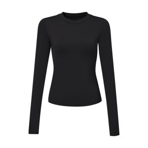 Slim Fit Long Sleeve Ice Silk Base Tee Womens T-shirt Inner Wear Top Black Color Enhancing Slimming Underwear Base Layer