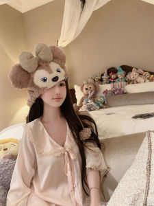 Wearable Outside Pink Collared Long Sleeve Pyjama Set