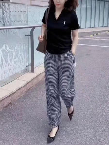 Shalldoer | Fashionable Black and White Checkered Pants Slimming and Comfortable Loose Straight Leg Casual Pants