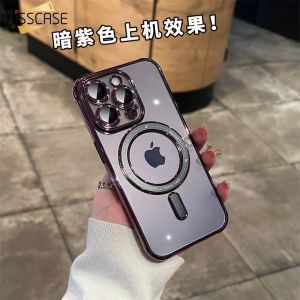 【With Lens Film】KISSCASE Luxury Transparent Magsafe Soft TPU Clear Case For iPhone 14 Pro Max 14 Plus 13 Pro Max Electroplated Transparent Clear Back Cover