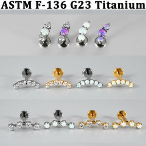 1PC Arc 3/4/6 CZ Opal Lip Stud Implant Titanium Inlaid Round Zirconia Labret 16G Internal Threaded Cartilage Helix Lobe Earring