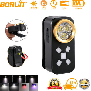 BORUiT Mini LED Clip pocket flashlight 500LM Red Blue and White Work Light Rechargeable Magnetic Aluminum Alloy Portable Torch