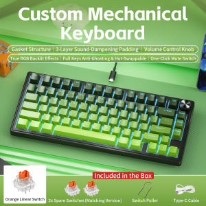 NEXUSCLICK K80 Wired Mechanical Keyboard Hot Swappable with Volume Knob 3-Layer Dampening Padding RGB Backlit Gaming Keyboard