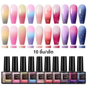 ยาทาเล็บธีมฮาโลวีน 10 ชิ้น/ชุด ยาทาเล็บเจลเปลี่ยนสีตามอุณหภูมิ ยาทาเล็บเจลกลิตเตอร์ UV แบบลอกออกได้ สำหรับทำเล็บ