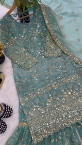 [PRE-ORDER] Ready Made Heavy Fandy Crushi Silk Material With 5mm Sequence Embroidery Work Suit (10-15day delivery)