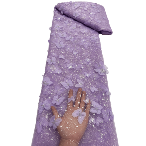 Wholesale High Quality Butterfly African Lace Fabric Stones Lace Luxurious Sequins Beads Embroidered Tulle Lace Fabric 5 Yards